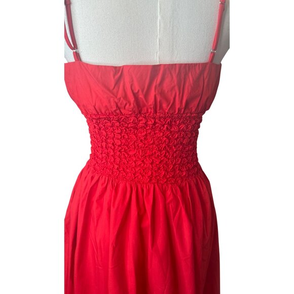 NWT ASTR The Label XS Red Smocked Midi Dress Adjustable Spaghetti Straps - Picture 10 of 16